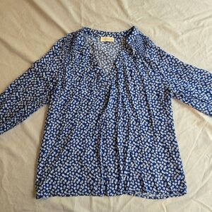 Cynthia Rowley Blue Leaf Print Blouse